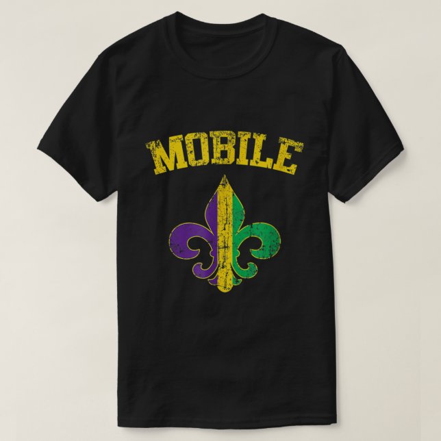Mobile Alabama Mardi Gras Fleur De Lis Symbol  T-Shirt (Design Front)