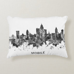 Mobile Alabama Skyline BW Decorative Cushion