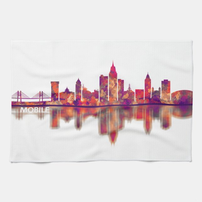 Mobile Alabama Skyline Tea Towel (Horizontal)