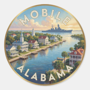 Mobile Alabama Waterfront Southern Travel Classic Round Sticker
