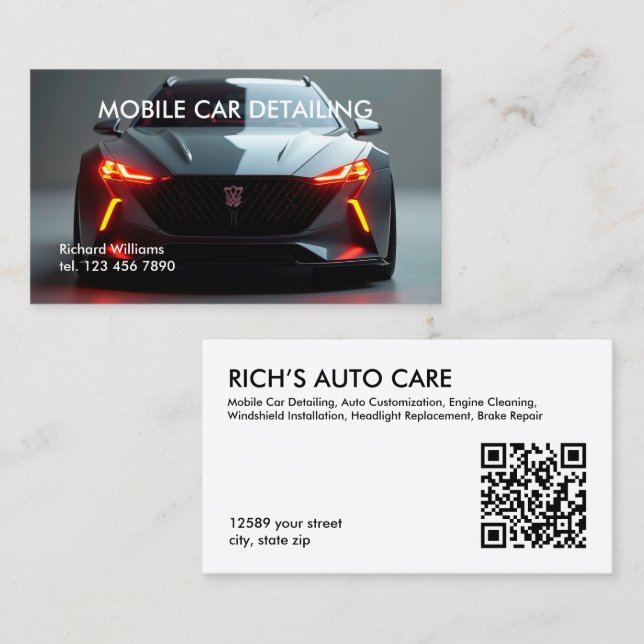 Mobile Auto Detail Custom QR Business Card (Front/Back)