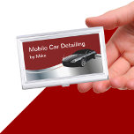 Mobile Auto Detailing Business Card Holder<br><div class="desc">Cool mobile auto detailing business card presentation case created with a printed silver metallic design element and cool car with shiny finish along with a simple layout with text you can customise with your own words.</div>