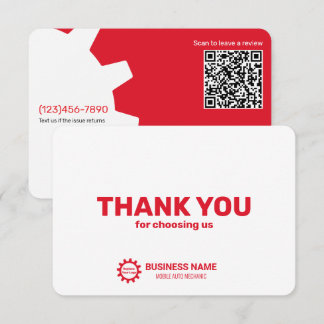 Mobile Auto Mechanic Thank You Card
