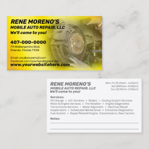 Mobile Automobile Car Repair Mechanic 2 Sided Business Card