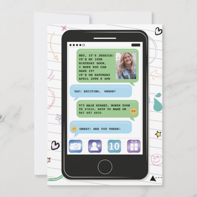 Mobile birthday Phone Cell Photo Chat Texting Invitation (Front)