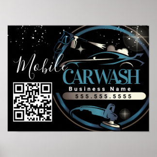 Mobile Car Wash Detail - Business Logo QR Code  Poster