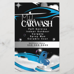 Mobile Car Wash Detailing Logo Blue Flyer