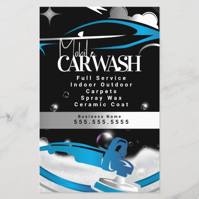 Mobile Car Wash Detailing Logo Blue Flyer (Front)