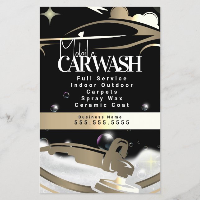 Mobile Car Wash Detailing Logo Gold Flyer (Front)