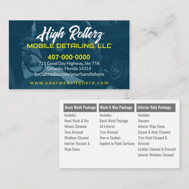 Mobile Car Wash Detailing Pressure Washing  Busine Business Card (Front/Back)