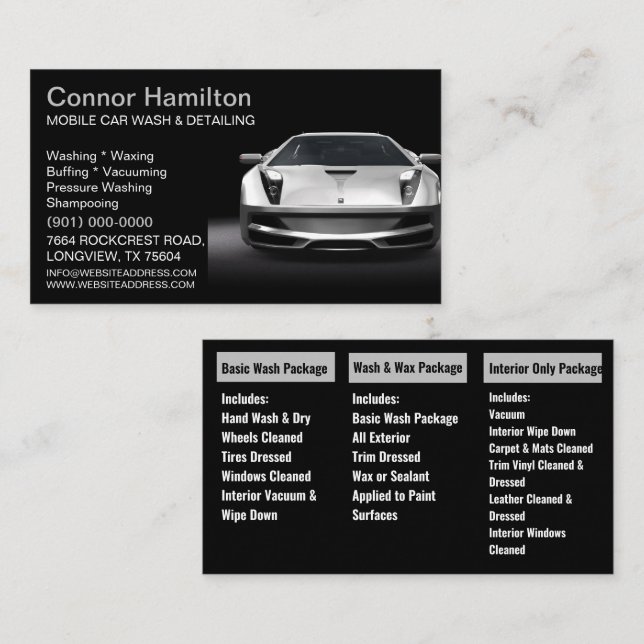 Mobile Car Wash Detailing Pressure Washing   Business Card (Front/Back)