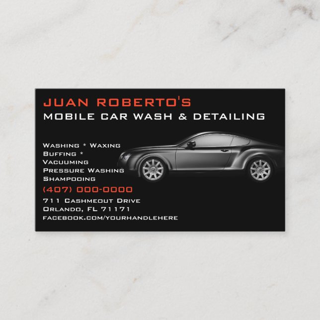 Mobile Car Wash Detailing Pressure Washing  Business Card (Front)
