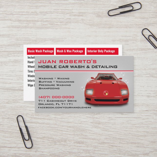 Mobile Car Wash Detailing Pressure Washing Business Card (Front/Back In Situ)