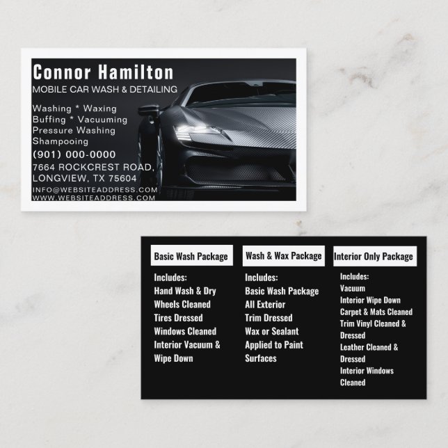 Mobile Car Wash Detailing Pressure Washing   Business Card (Front/Back)