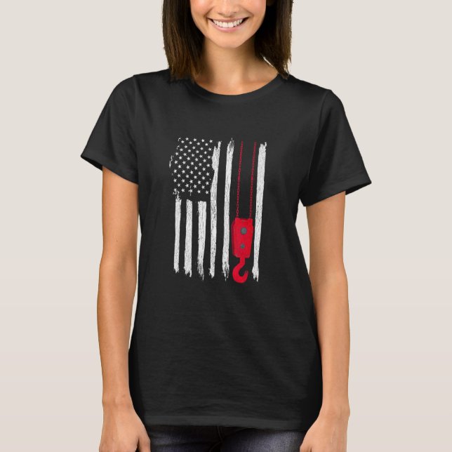 Mobile Crane Operator Distressed Usa Flag T-Shirt (Front)