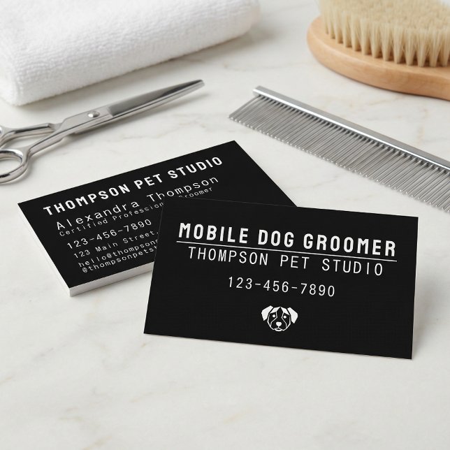 Mobile Dog Groomer Modern Bold Professional Business Card (Creator Uploaded)