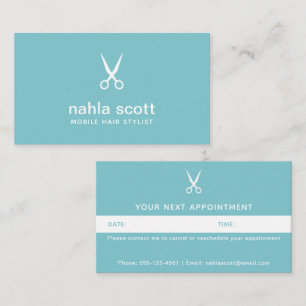 Mobile Hair Stylist Modern Teal Scissors Appointment Card