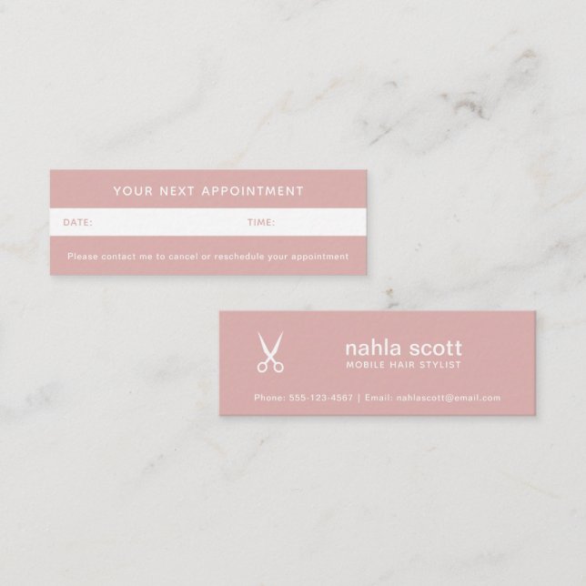 Mobile Hair Stylist Scissors Dust Pink Appointment Mini Business Card (Front/Back)