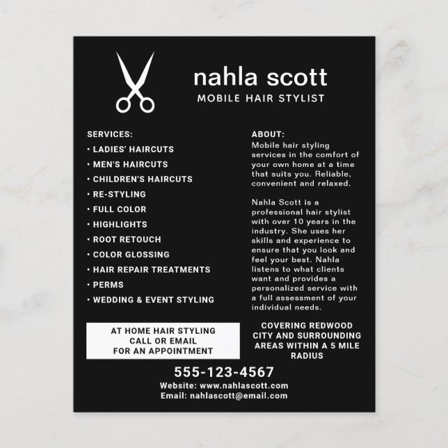 Mobile Hair Stylist Scissors Modern Black Flyer (Front)