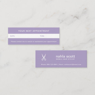 Mobile Hair Stylist Scissors Purple Appointment Mini Business Card