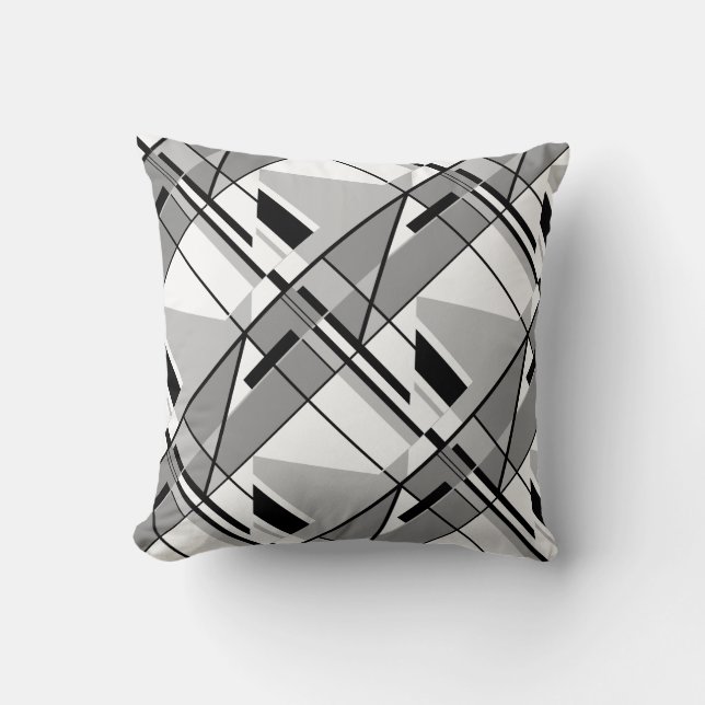 Mobile in Grey White Black Geometric Shapes Motif Cushion (Front)