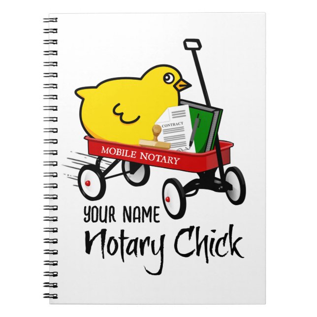 Mobile Notary Chick Red Wagon Customised Name Notebook (Front)