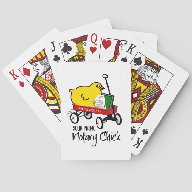Mobile Notary Chick Red Wagon Customised Name Playing Cards (Back)