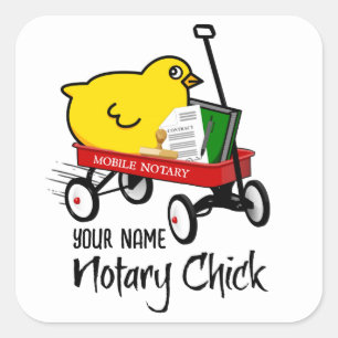 Mobile Notary Chick Red Wagon Customised Name Square Sticker