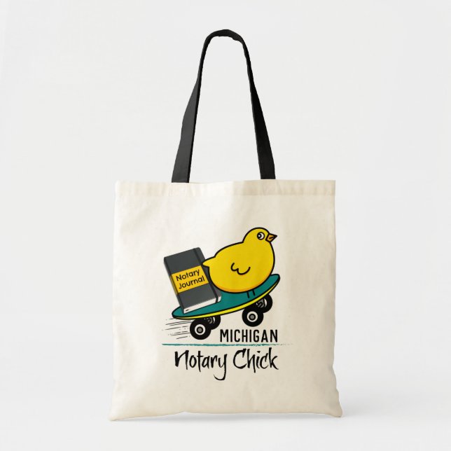 Mobile Notary Chick Riding Skateboard Michigan Tote Bag (Front)