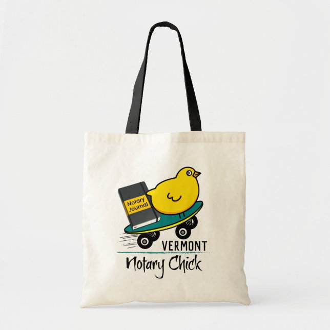 Mobile Notary Chick Riding Skateboard Vermont Tote Bag (Front)