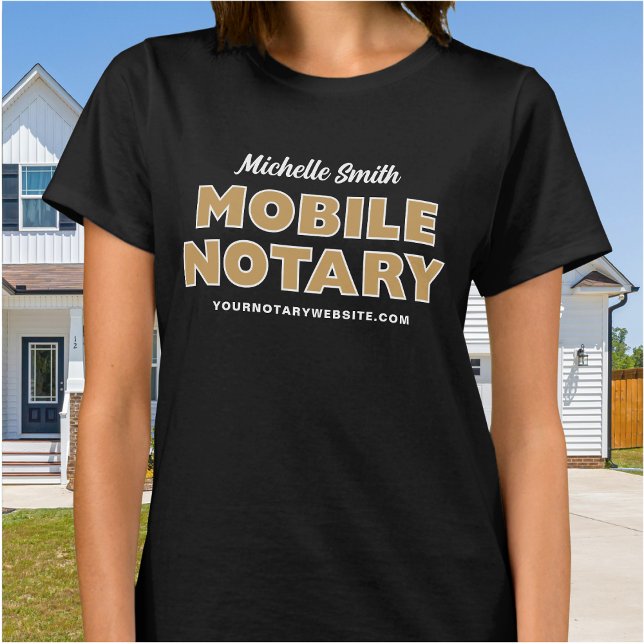 Mobile Notary Gold Black Personalised Name T-Shirt (Creator Uploaded)