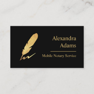 Mobile Notary Gold Feather Logo Business Card