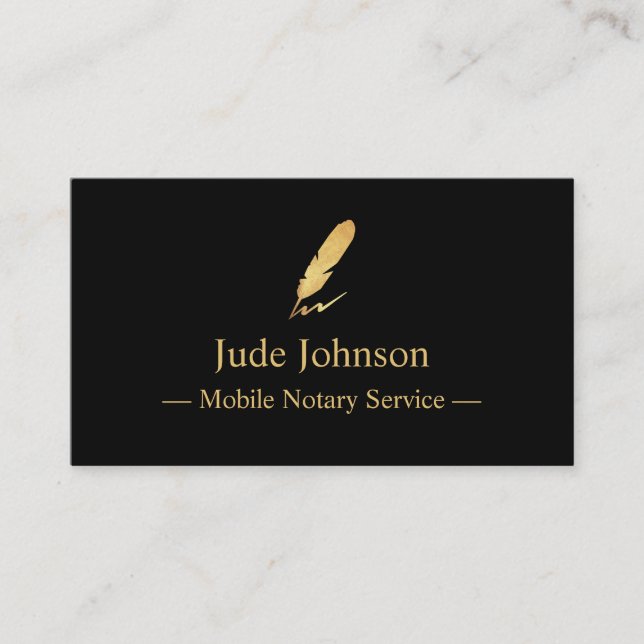 Mobile Notary Gold Feather Logo Business Card (Front)