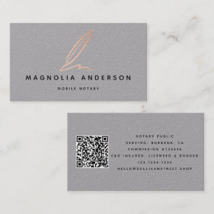 Mobile Notary Grey Gold Foil Quill QR Code Business Card