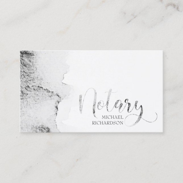 Mobile Notary Grey Watercolor Calligraphy Business Card (Front)