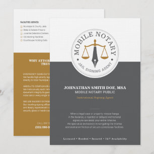 Mobile Notary Jail Signing grey gold Flyer Card