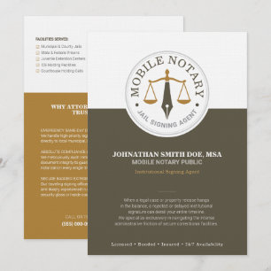 Mobile Notary Jail Signing khaki gold Flyer Card