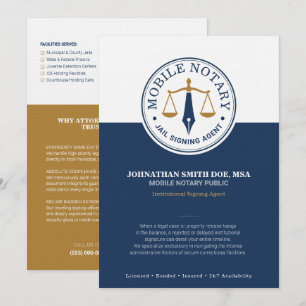 Mobile Notary Jail Signing navy gold Flyer Card