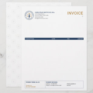 Mobile Notary Legal Signing Navy Gold Invoice Custom Letterhead