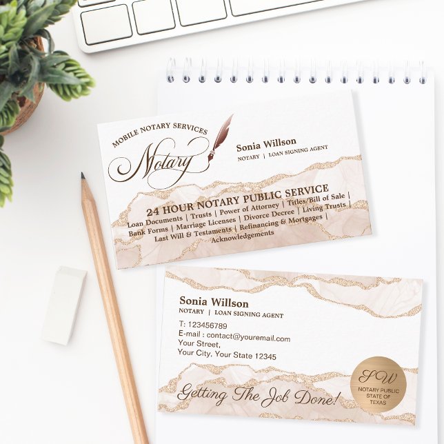 Mobile Notary & Loan Signing Agent Blush Pink Business Card (Creator Uploaded)