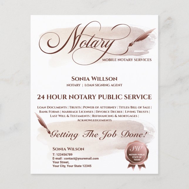 Mobile Notary & Loan Signing Agent Blush Pink Flye Flyer (Front)