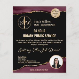 Mobile Notary & Loan Signing Agent Burgundy Gold Flyer