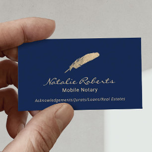 Mobile Notary Loan Signing Agent Gold Quill Navy Business Card
