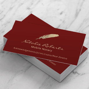 Mobile Notary Loan Signing Agent Gold Quill Red Business Card