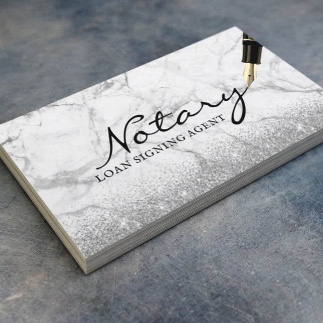 Mobile Notary Loan Signing Agent Modern Marble Business Card (Creator Uploaded)