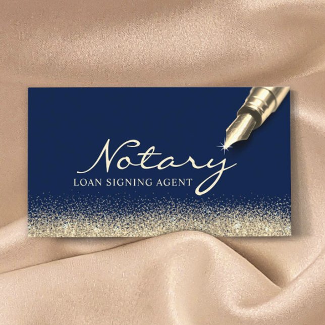 Mobile Notary Loan Signing Agent Modern Navy Gold Business Card (Creator Uploaded)