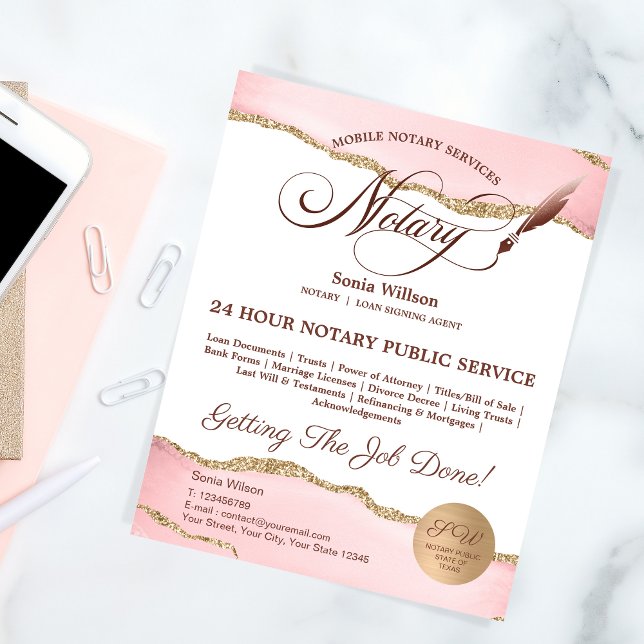 Mobile Notary & Loan Signing Agent Pink Agate Flye Flyer (Creator Uploaded)