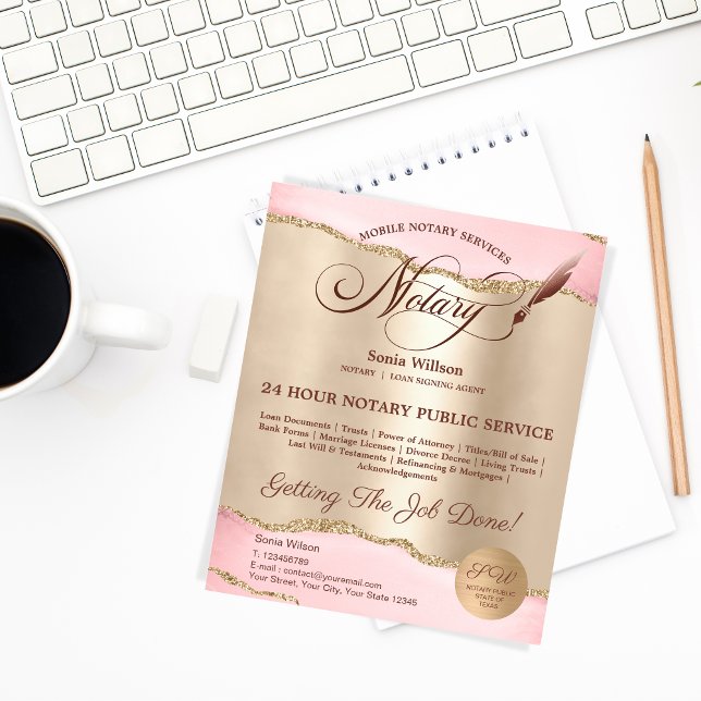 Mobile Notary & Loan Signing Agent Pink Agate Flye Flyer (Creator Uploaded)