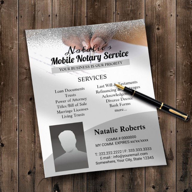Mobile Notary & Loan Signing Agent Silver Glitter Flyer (Creator Uploaded)