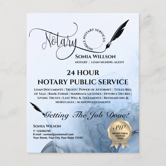 Mobile Notary & Loan Signing Agent Teal Agate  Fly Flyer (Front)